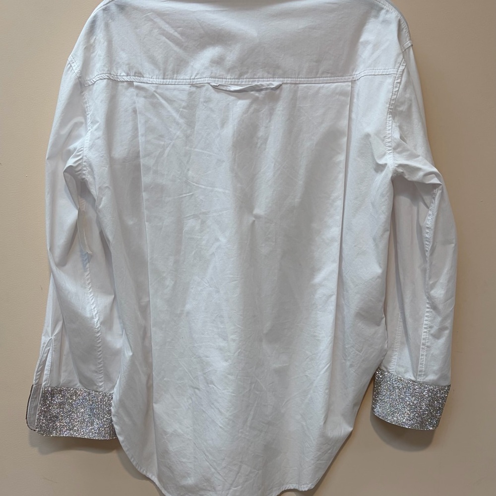 FORE Button Down Shirt Womens XS White Silver Rhinestone Cuffs 114775VC Cotton